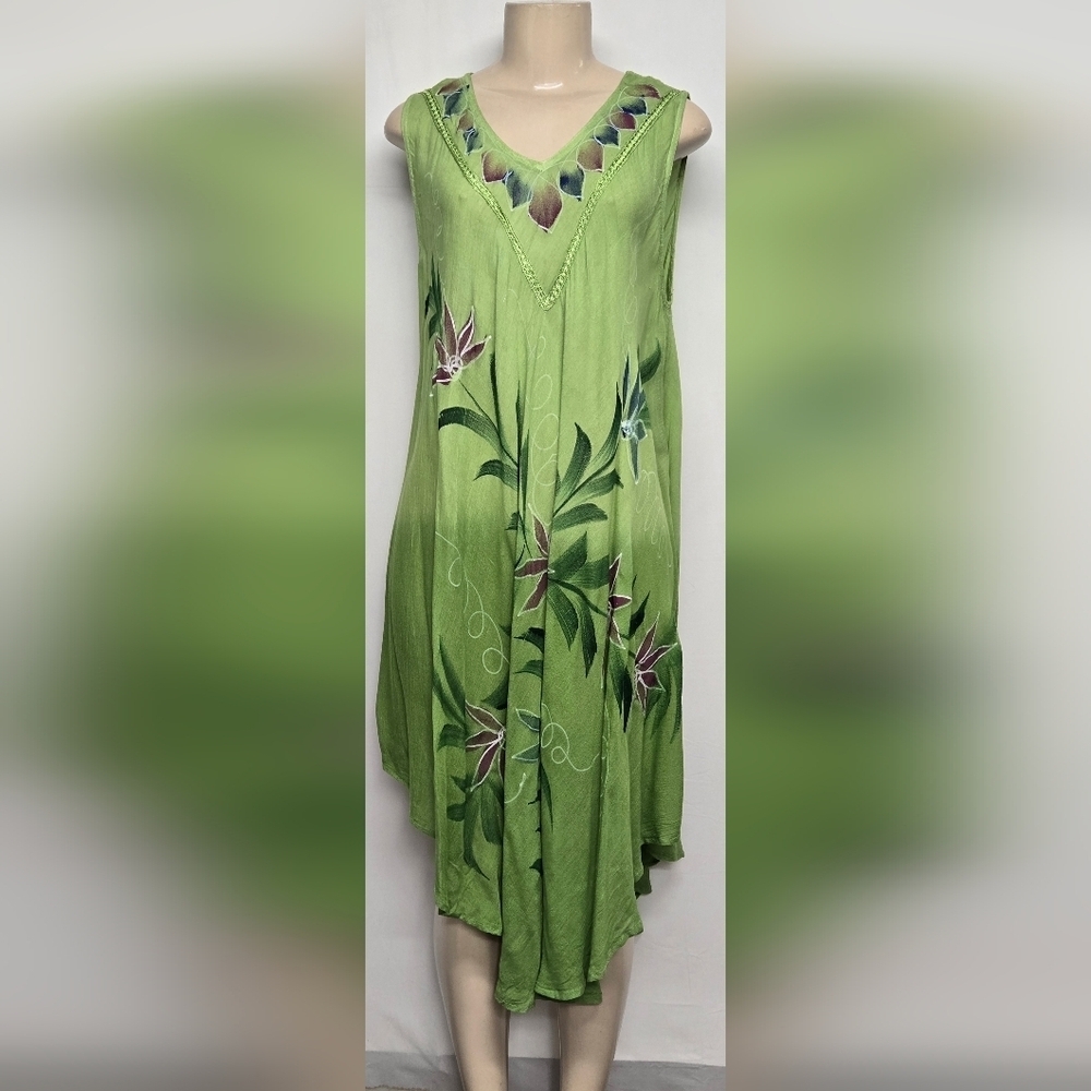 Uniti Casuals One Size Dress Pullover Green Semi Sheer Sleeveless Beach